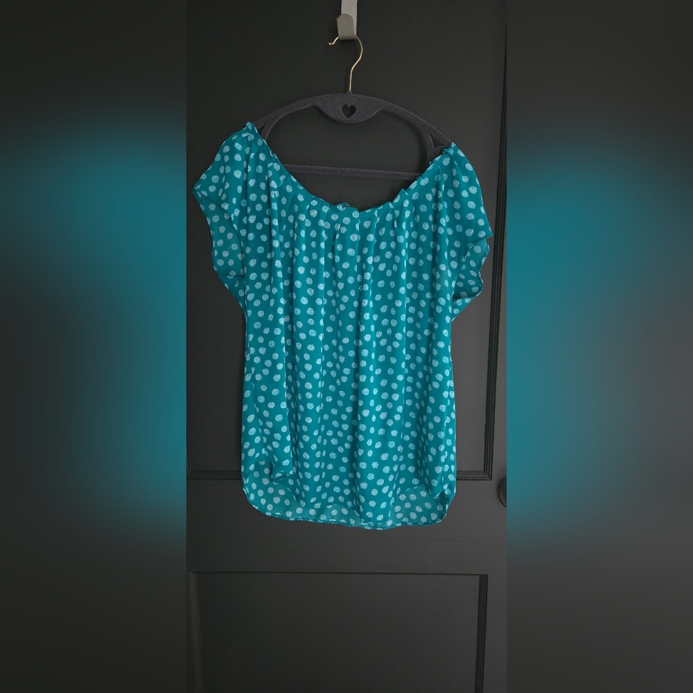 LC Lauren Conrad Teal Polka Dot Blouse